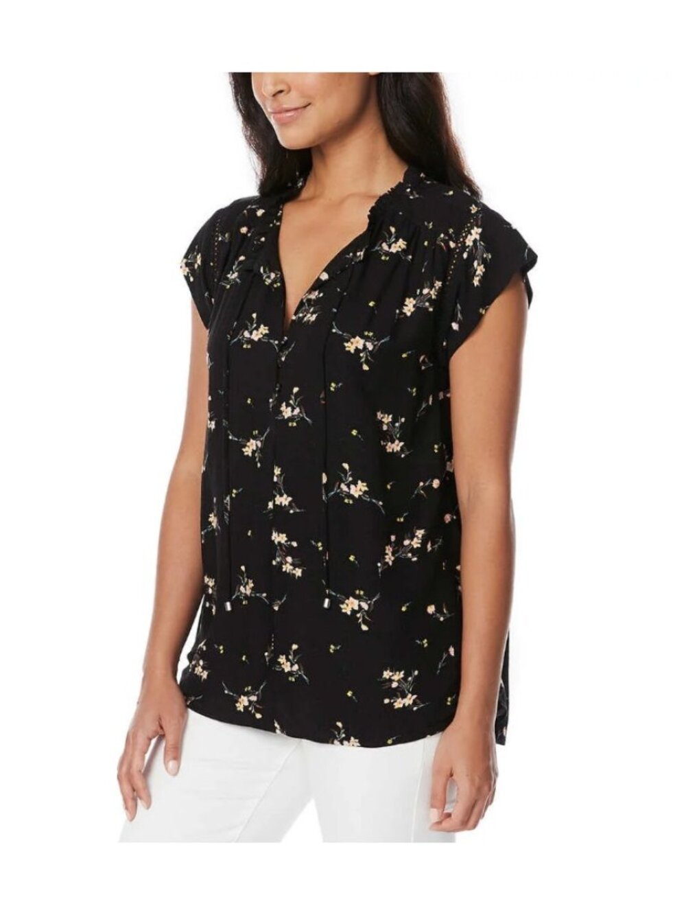 Buffalo Jeans Floral Print Flutter Sleeve Lightweight Woven Top-Small